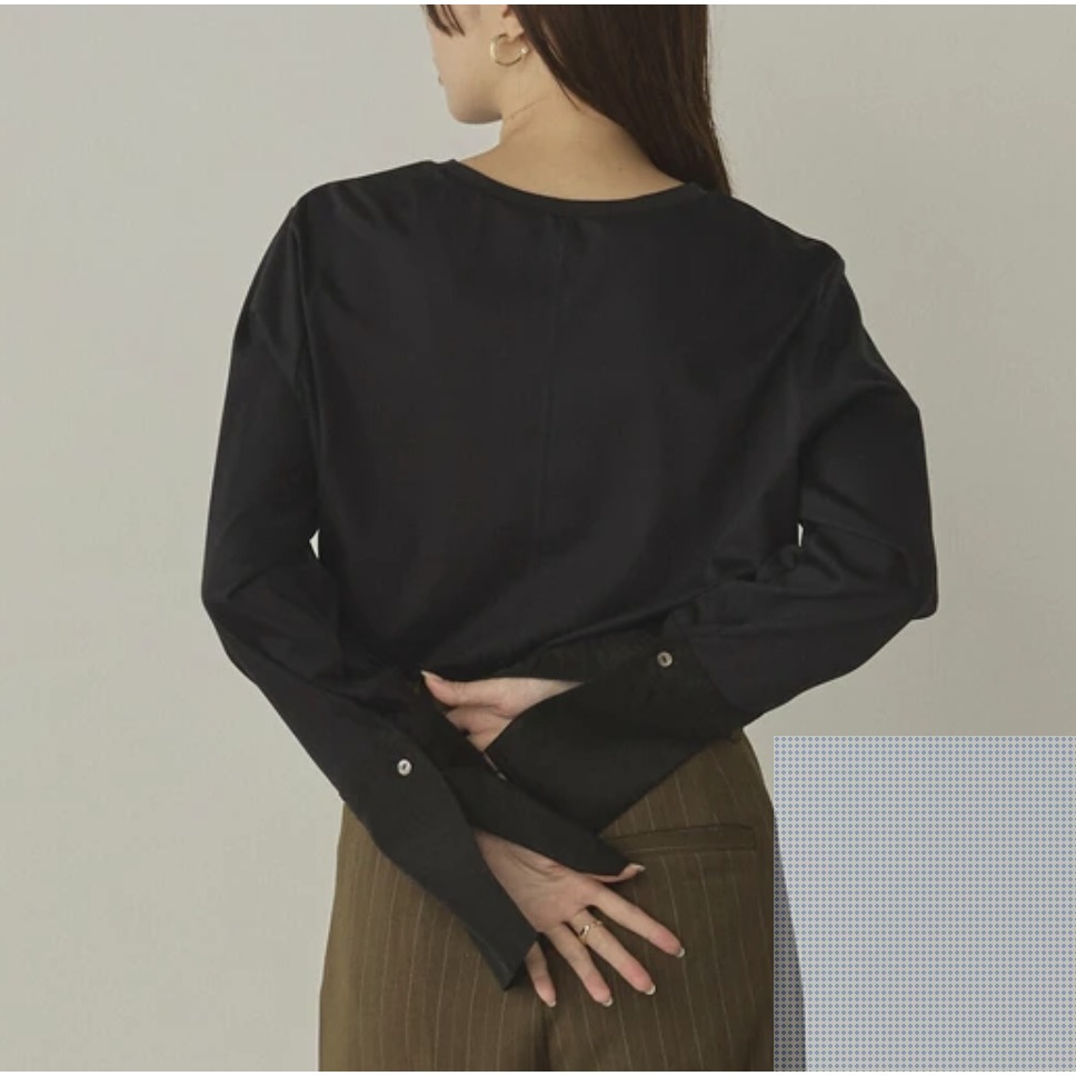 kumo select hunch 一見鍾情💘異材質拼接袖百搭上衣-細節圖3