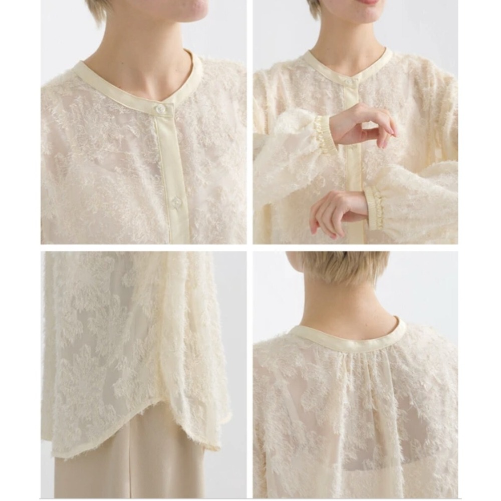 kumo select 🇯🇵絢爛煙火 刺繡花朵2way羽毛感襯衫（三色）-細節圖9