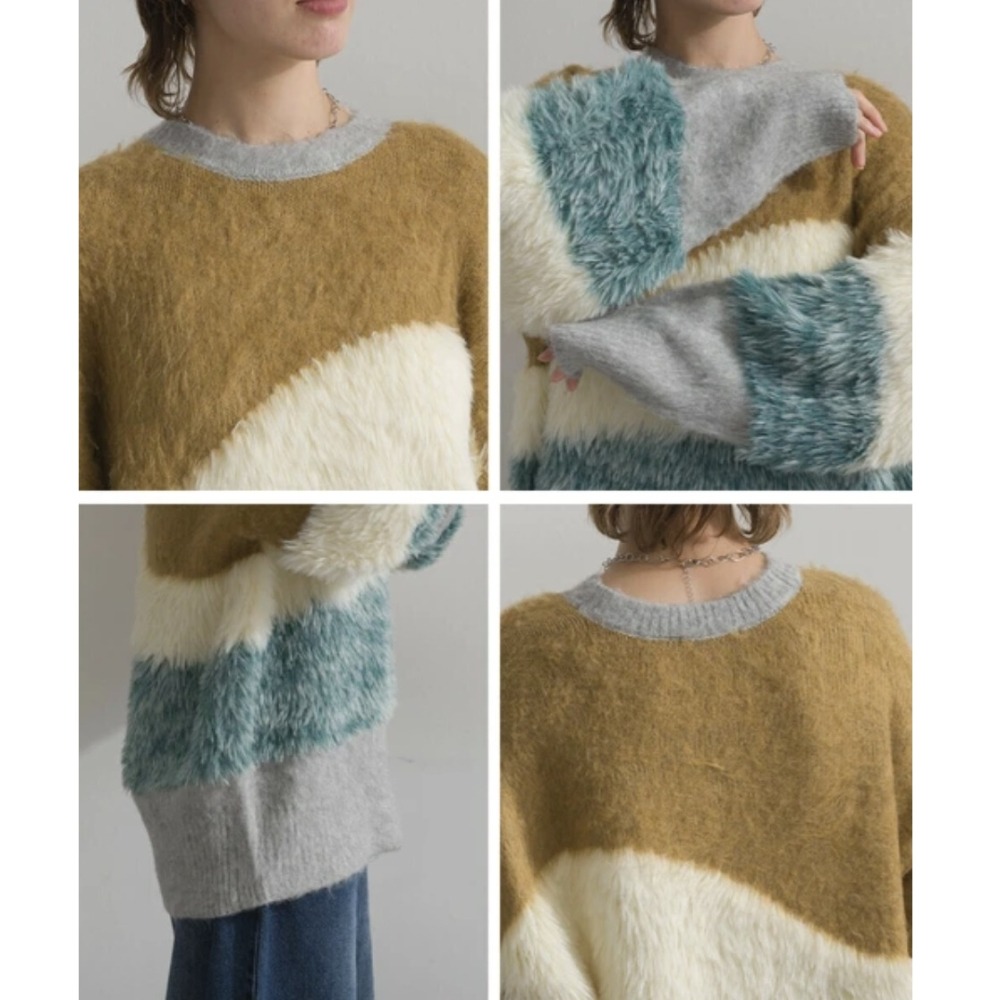 kumo select 🇯🇵 三色熊毛毛撞色毛衣（兩色）🐻-細節圖7