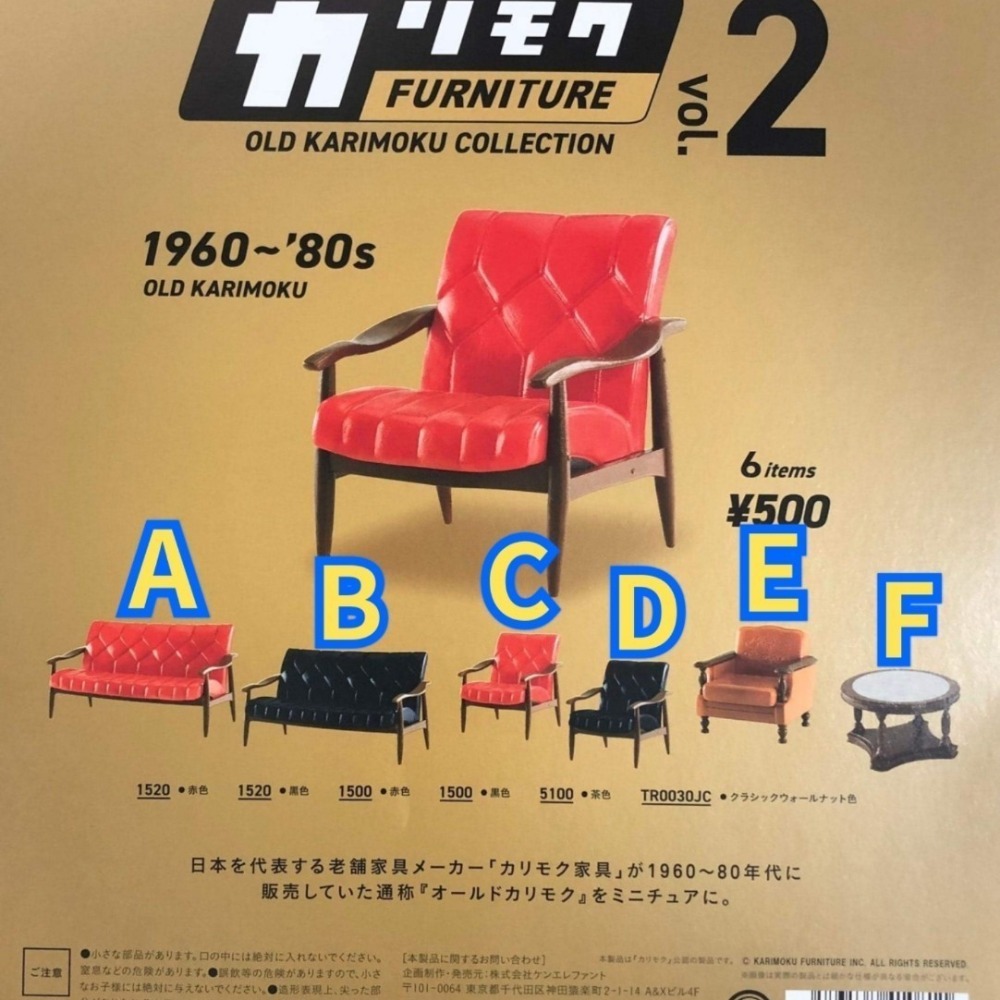 【天祥玩具】現貨 日版 Kenelephant 扭蛋 Karimoku 復古家具P2 一套全6種 轉蛋 扭蛋-細節圖2