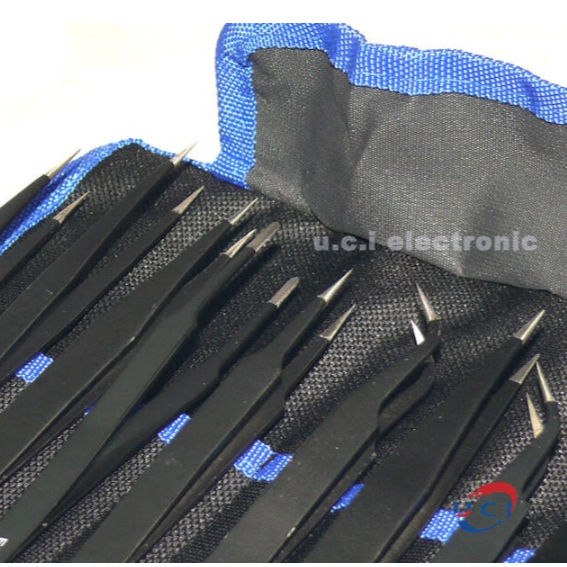 【UCI電子】(D-57)不銹鋼鑷子套裝 尖頭彎頭鑷子拆機撬棒10件套帆布袋裝 鑷子工具包-細節圖2