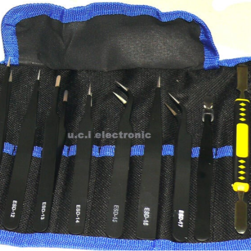 【UCI電子】(D-57)不銹鋼鑷子套裝 尖頭彎頭鑷子拆機撬棒10件套帆布袋裝 鑷子工具包-細節圖3
