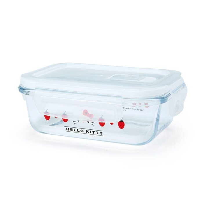 ♥小花花日本精品♥現貨 Hello Kitty美樂蒂 透明 耐熱食物保鮮盒 沙拉碗 點心碗 玻璃扣式水果盒 便當盒~8-細節圖2