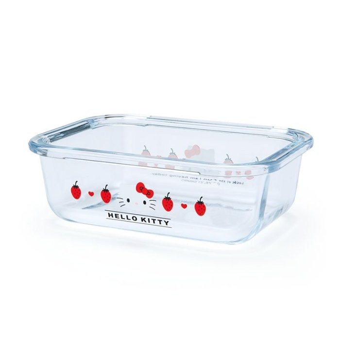♥小花花日本精品♥現貨 Hello Kitty美樂蒂 透明 耐熱食物保鮮盒 沙拉碗 點心碗 玻璃扣式水果盒 便當盒~8-細節圖3