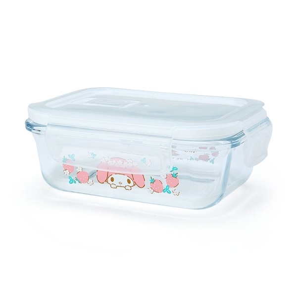 ♥小花花日本精品♥現貨 Hello Kitty美樂蒂 透明 耐熱食物保鮮盒 沙拉碗 點心碗 玻璃扣式水果盒 便當盒~8-細節圖7