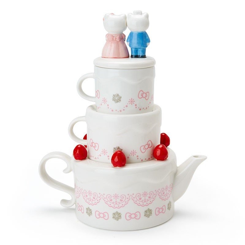 ♥小花花日本精品♥ Hello Kitty 丹尼爾 結婚蛋糕 公仔 下午茶陶瓷杯壺組 茶具組 附濾網 茶壺茶杯組~8-細節圖2