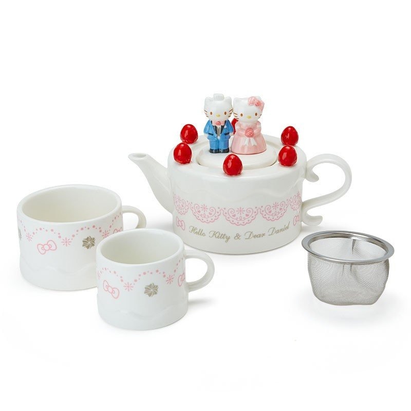 ♥小花花日本精品♥ Hello Kitty 丹尼爾 結婚蛋糕 公仔 下午茶陶瓷杯壺組 茶具組 附濾網 茶壺茶杯組~8-細節圖3