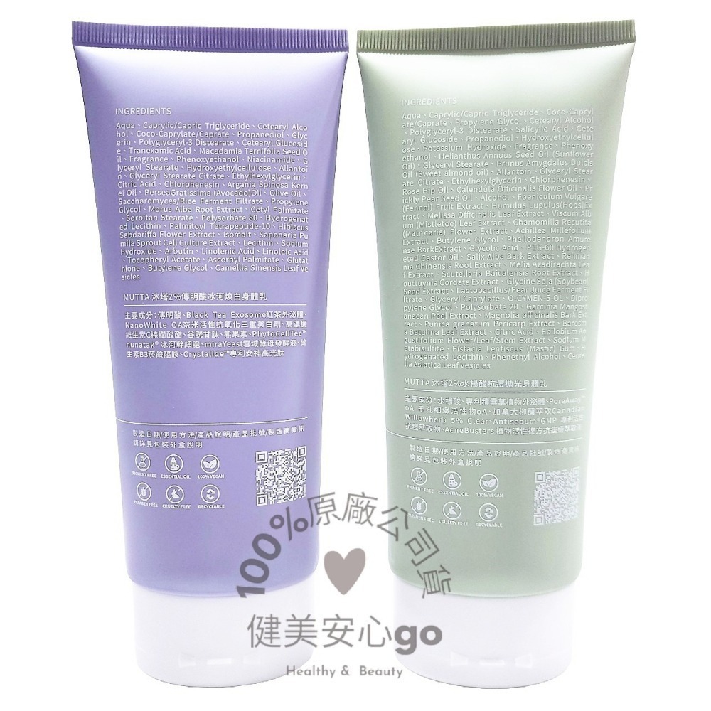 MUTTA 沐塔身體乳 2％傳明酸＋20%菸鹼醯胺 冰河煥白身體乳  2％水楊酸＋0.1%繖花醇 抗痘拋光身體乳-細節圖2