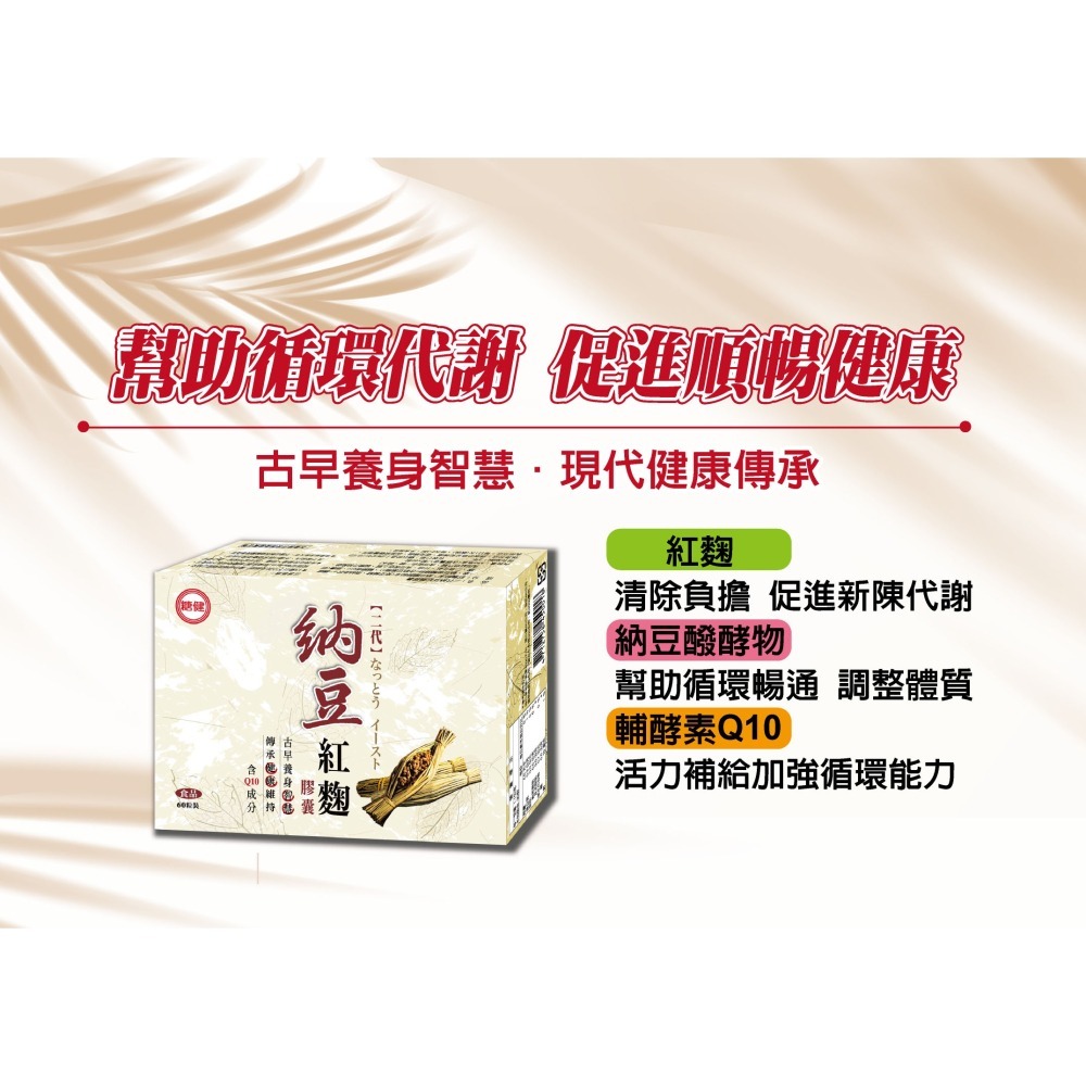 效期2027年3月 台糖 糖健 納豆紅麴膠囊60粒/盒 天然納豆菌發酵 循還暢通 活力補給 台糖納豆紅麴Q10-細節圖3