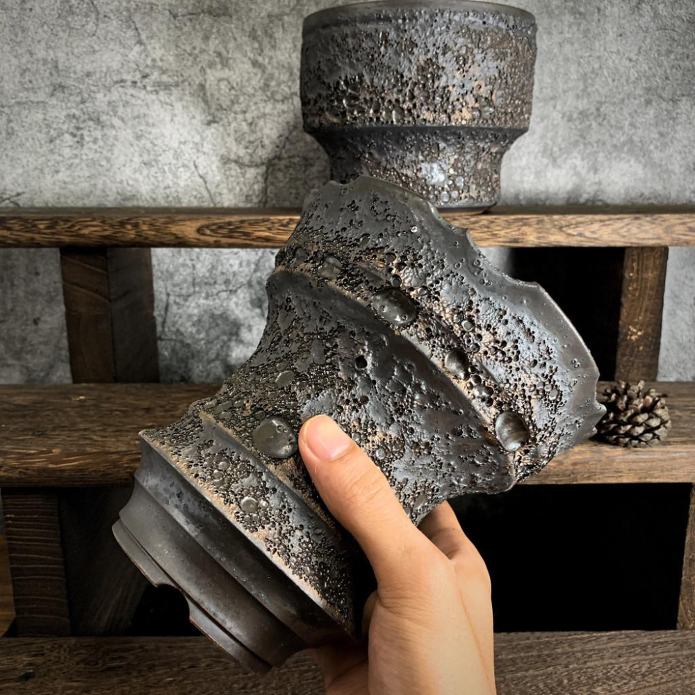 (現貨 🔥) 月球盆  日式 手工陶盆 植木缽 塊根盆 多肉盆-細節圖2