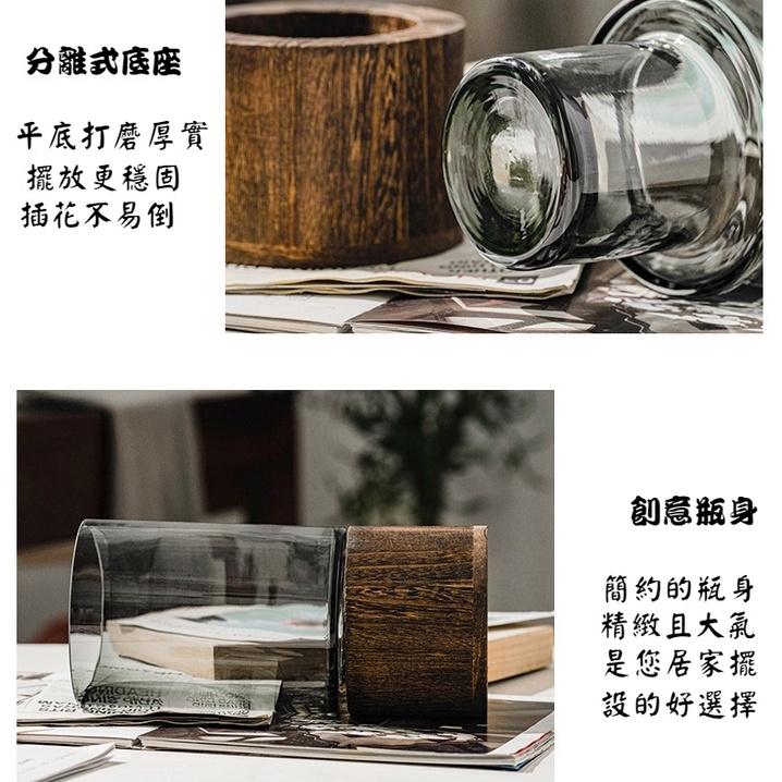 (現貨)北歐 簡約 時尚 木托 花瓶 插花 花瓶 木墩 花瓶 植物 客廳擺件 插花 玻璃花瓶 居家質感擺件-細節圖2