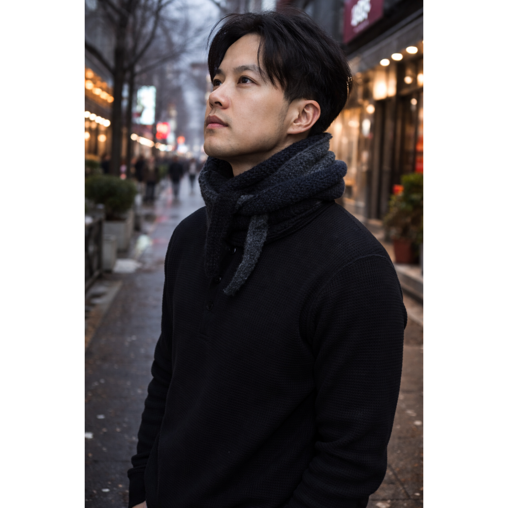 （預購）迷霧藍灰黑-都會男子可頌圍巾-細節圖3