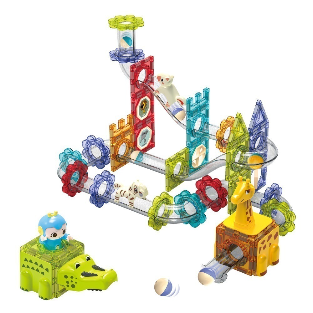 【小牛津】動物樂園滾珠磁力片-104pcs(滾珠軌道/造型磁力片/動物造景玩具)-細節圖2