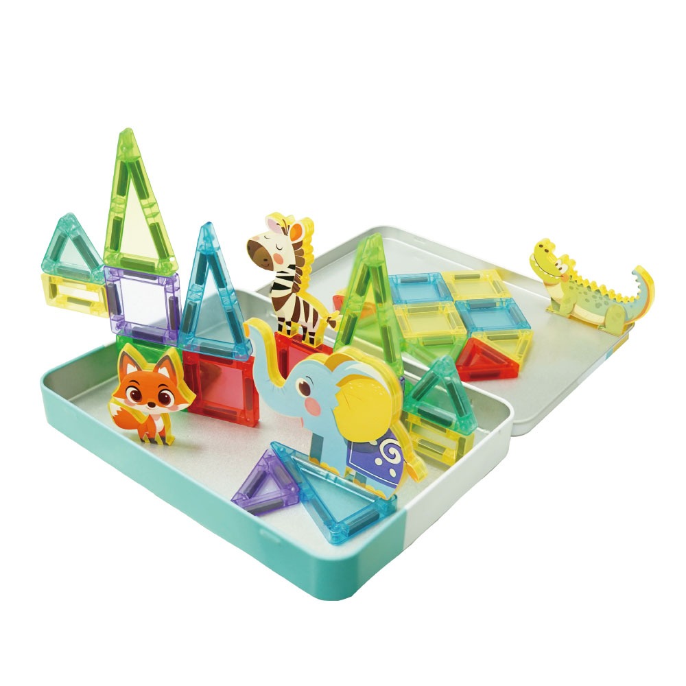 【小牛津】Okids博士積木-口袋樂園動物森林磁力片-45pcs(鐵盒裝/迷你磁力片/STEAM玩具)-細節圖2