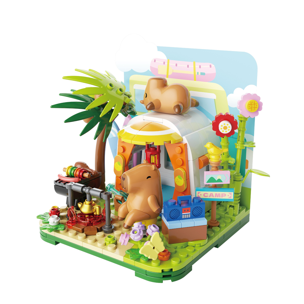 【Okids博士積木】卡皮巴拉積木系列-發呆旅行 露營篇(造景積木/公仔玩具/療癒小物)-細節圖2