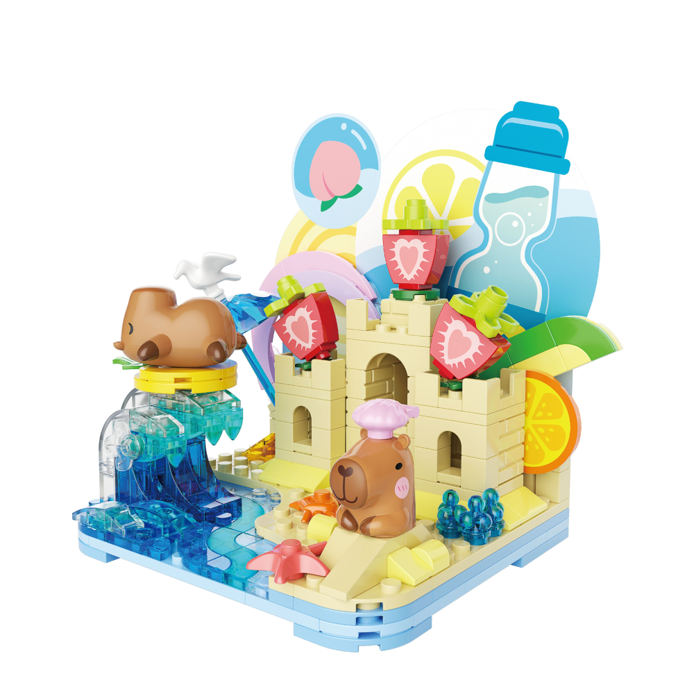 【Okids博士積木】卡皮巴拉積木系列-發呆旅行 沙灘篇(造景積木/公仔玩具/療癒小物)-細節圖3