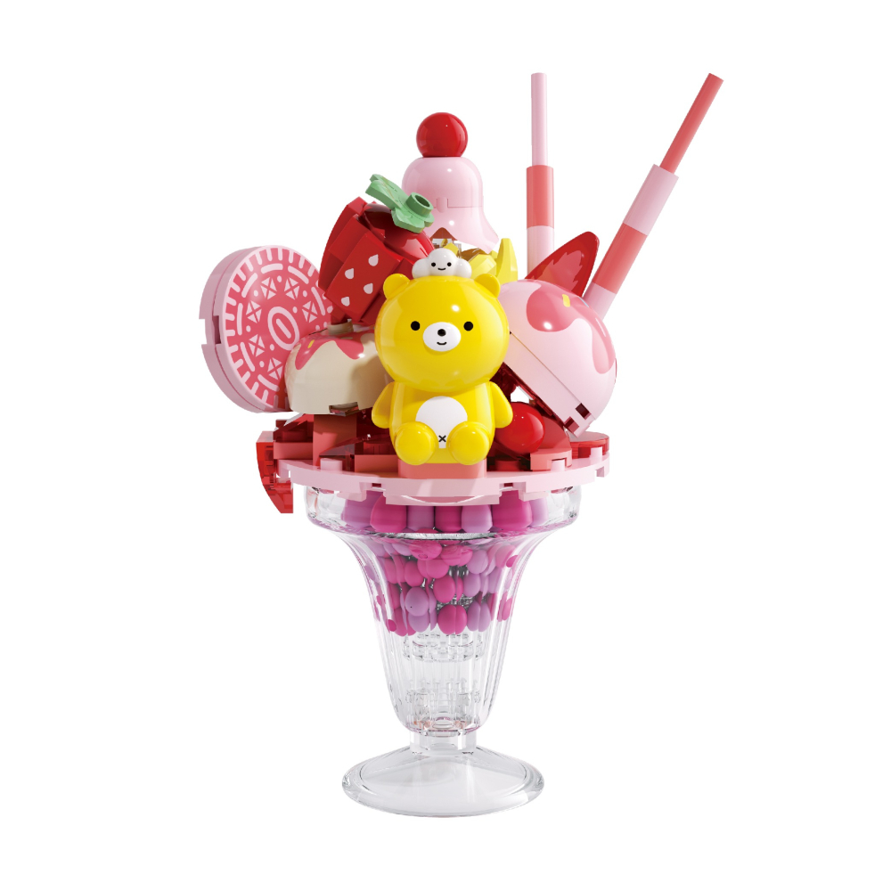 【Okids博士積木】熊大衛積木系列-繽紛莓果 夏日蘇打 雙色巧克力聖代杯三款任選 (造景積木/公仔玩具/療癒小物)-細節圖3