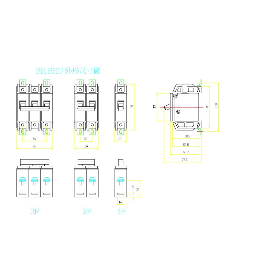 士林無熔絲斷路器BHU型3P 15A 20A 30A 40A 50A 10kA 無熔絲開關-細節圖3