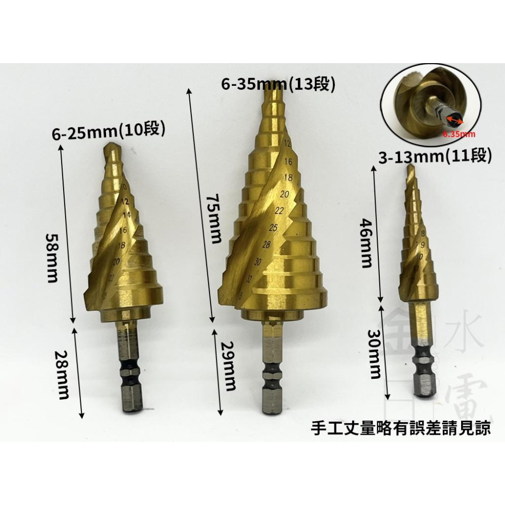 HSS鍍鈦階梯鑽頭 階梯鑽尾 螺旋階梯鑽頭 鑽尾 鑽頭 薄白鐵用-細節圖2