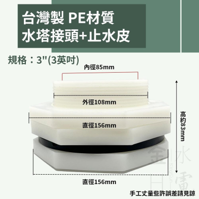 台灣製 PE水塔接頭 水桶接頭 水用接頭 六角接頭 3英吋