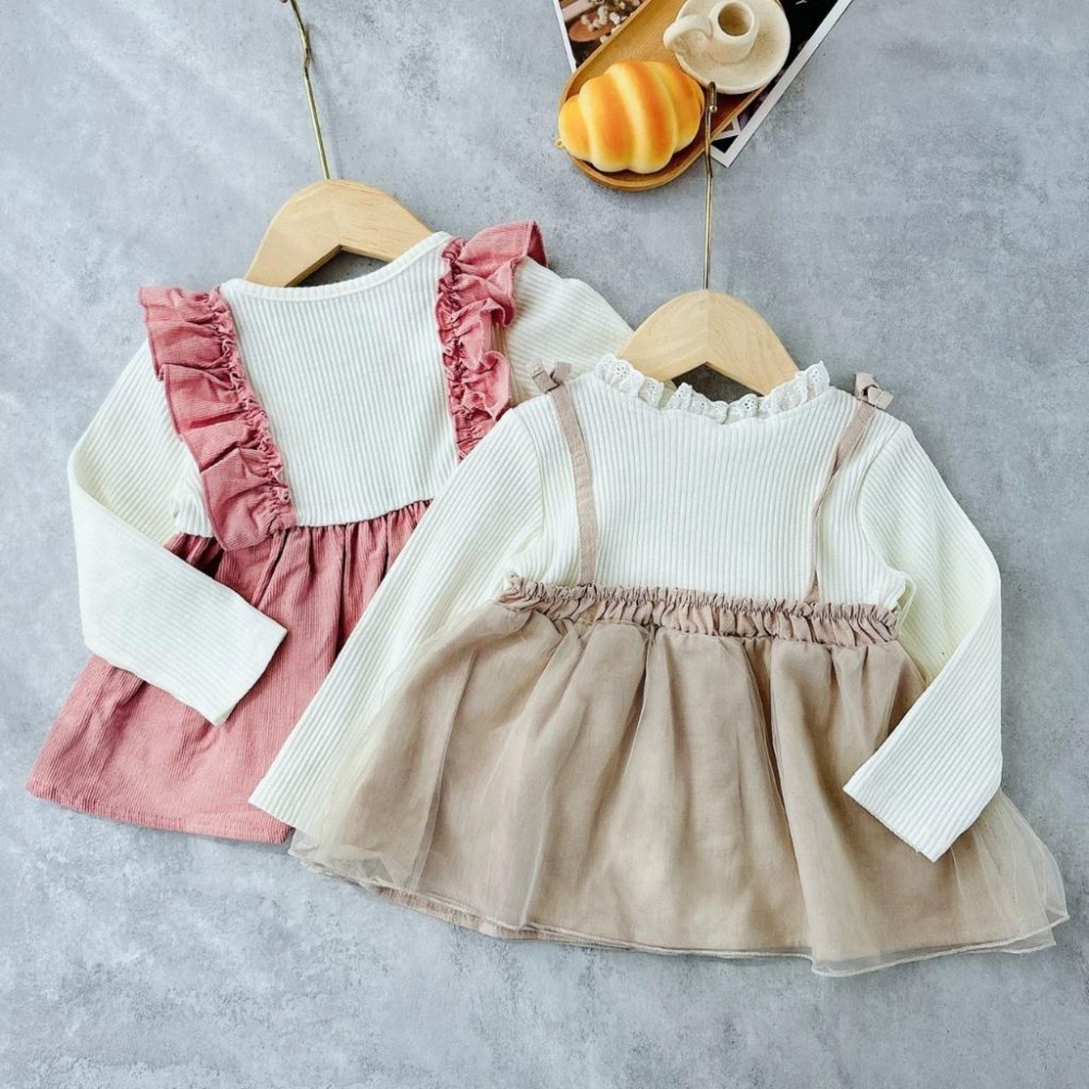 ❣️預購20天不含假日❣️日系日單娃娃可愛吊帶假兩件上衣裙/日系童裝/日系女寶/可愛女童上衣洋 90-130cm-細節圖3