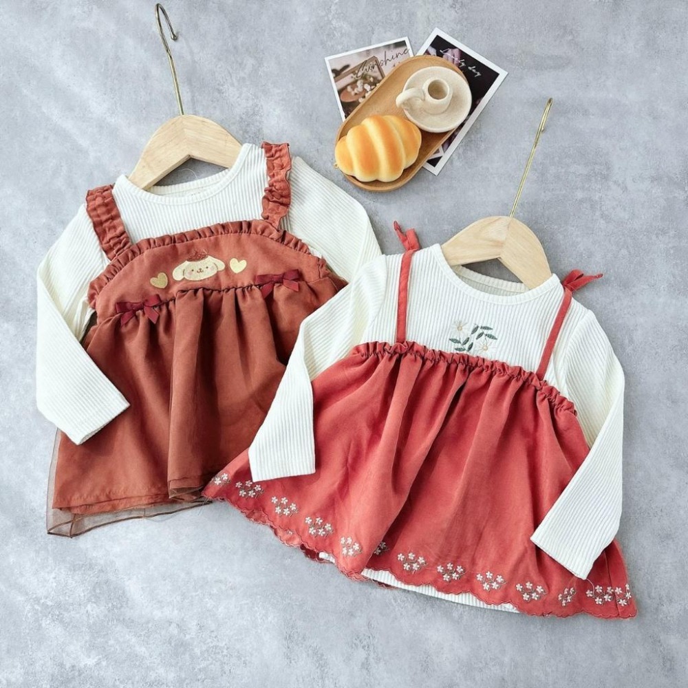 ❣️預購20天不含假日❣️日系日單娃娃可愛吊帶假兩件上衣裙/日系童裝/日系女寶/可愛女童上衣洋 90-130cm-細節圖4