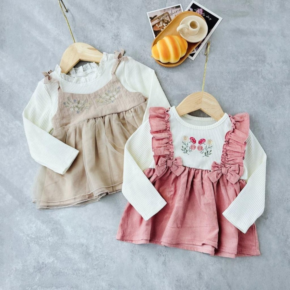 ❣️預購20天不含假日❣️日系日單娃娃可愛吊帶假兩件上衣裙/日系童裝/日系女寶/可愛女童上衣洋 90-130cm-細節圖5