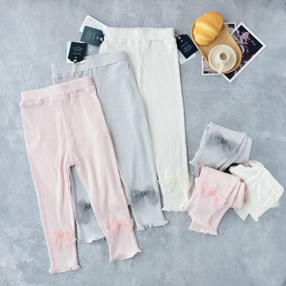 ❣️預購20天不含假日❣️日系日單小木馬蝴蝶結木耳邊羅紋彈力打底褲90-130cm-細節圖2