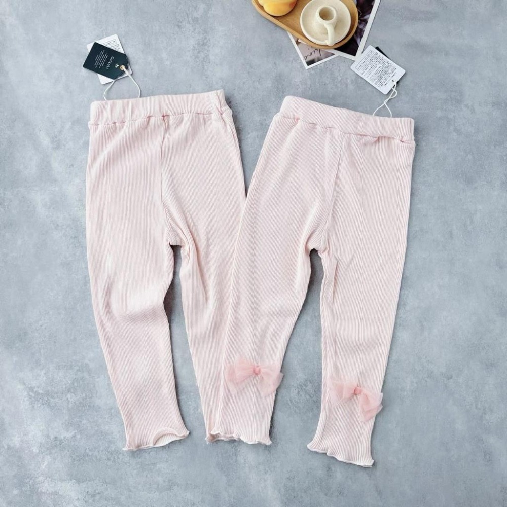 ❣️預購20天不含假日❣️日系日單小木馬蝴蝶結木耳邊羅紋彈力打底褲90-130cm-細節圖4