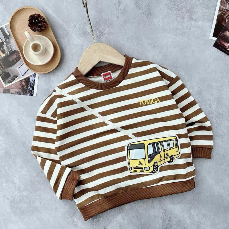 ❣️預購20天不含假日❣️日系日單多美卡Tomica毛圈條紋車車包包圖案上衣90-130cm-細節圖3