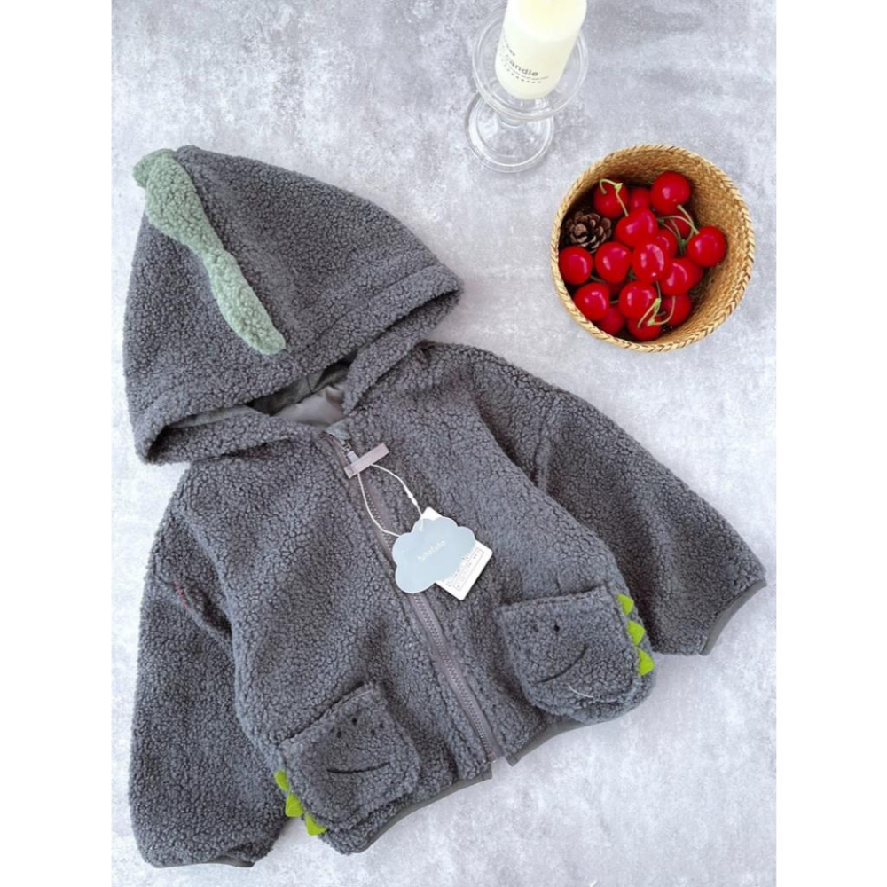 ❣️預購20天不含假日❣️日系日單Futa超可愛暖呼呼毛絨草莓/恐龍外套/日系女童/日系男童/90-120cm-細節圖8