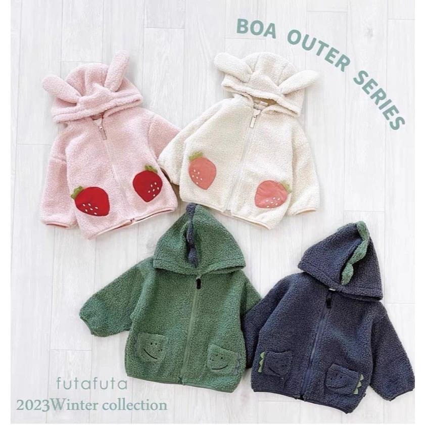 ❣️預購20天不含假日❣️日系日單Futa超可愛暖呼呼毛絨草莓/恐龍外套/日系女童/日系男童/90-120cm-細節圖9