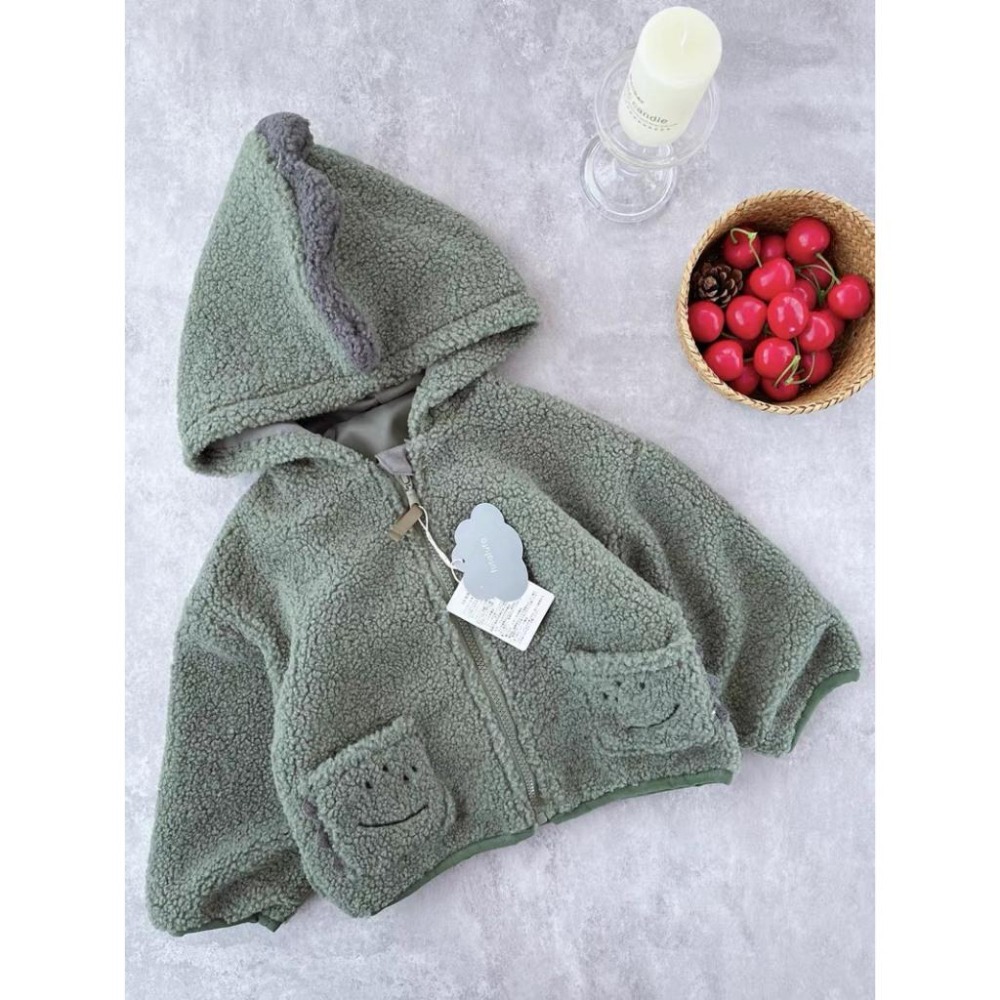 ❣️預購20天不含假日❣️日系日單Futa超可愛暖呼呼毛絨草莓/恐龍外套/日系女童/日系男童/90-120cm-細節圖10