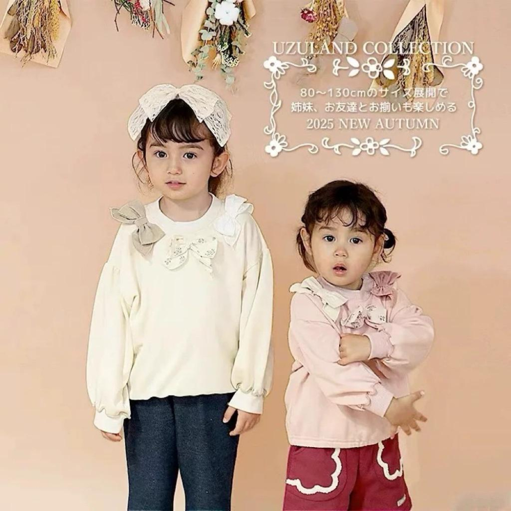 ❣️預購20天不含假日❣️日系日單uzu秋冬女童蝴蝶結可愛上衣90-130cm無領標-細節圖2