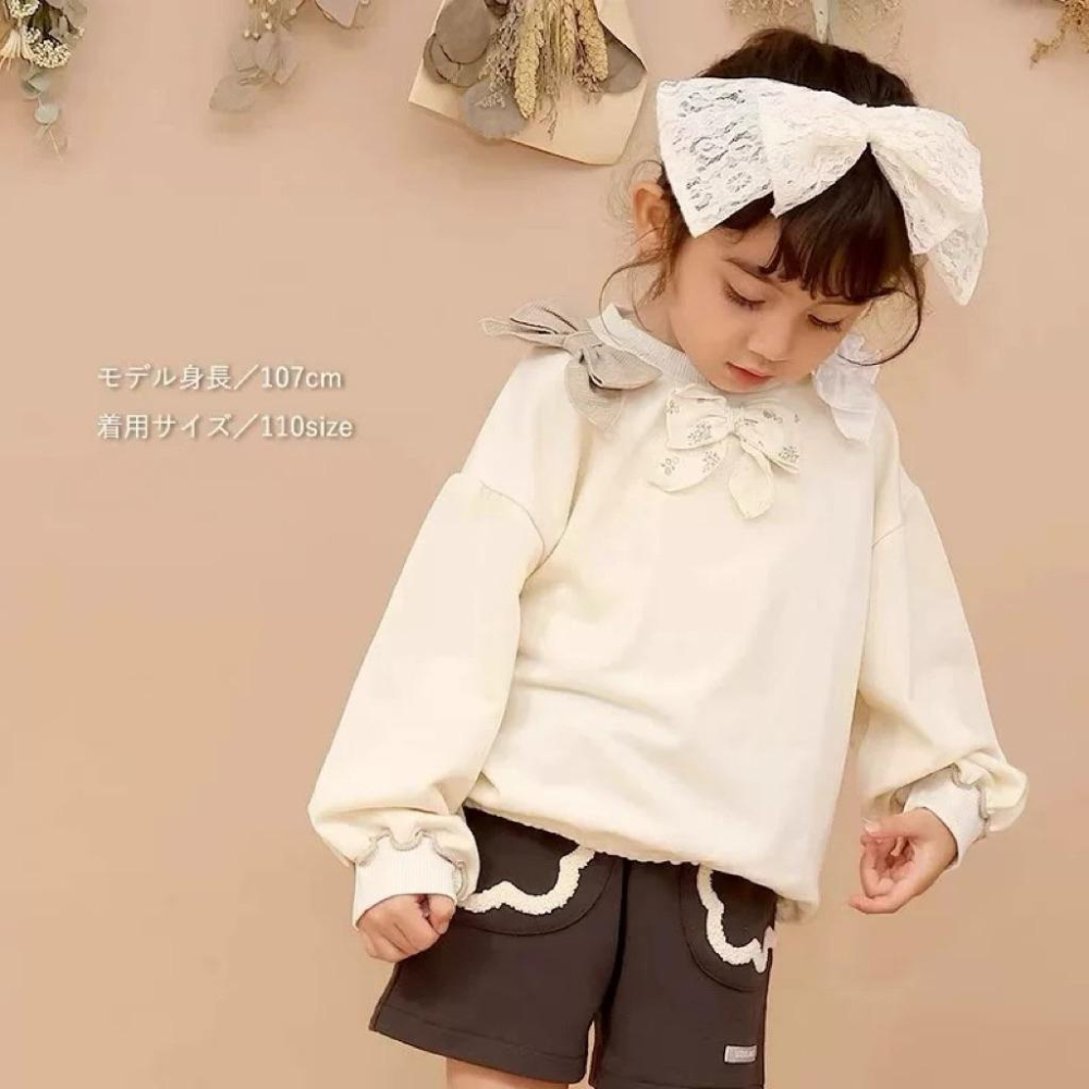 ❣️預購20天不含假日❣️日系日單uzu秋冬女童蝴蝶結可愛上衣90-130cm無領標-細節圖3