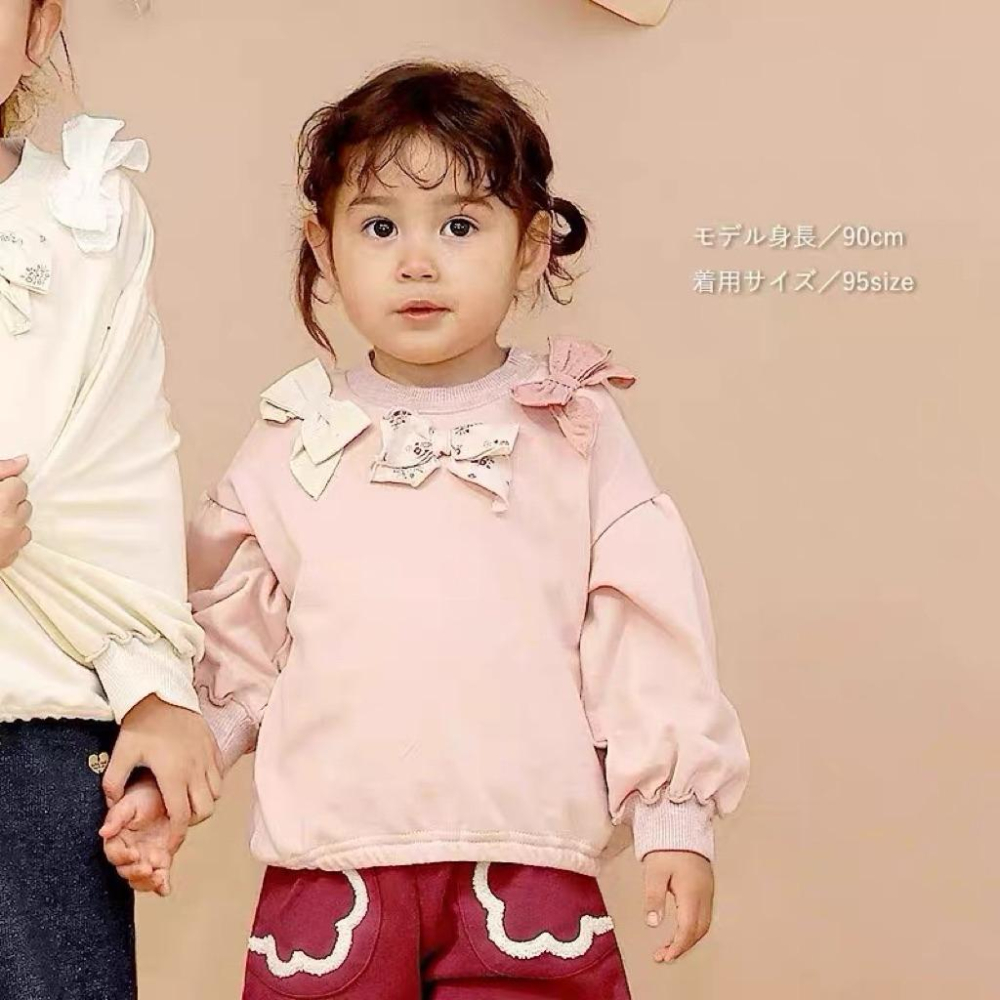 ❣️預購20天不含假日❣️日系日單uzu秋冬女童蝴蝶結可愛上衣90-130cm無領標-細節圖6