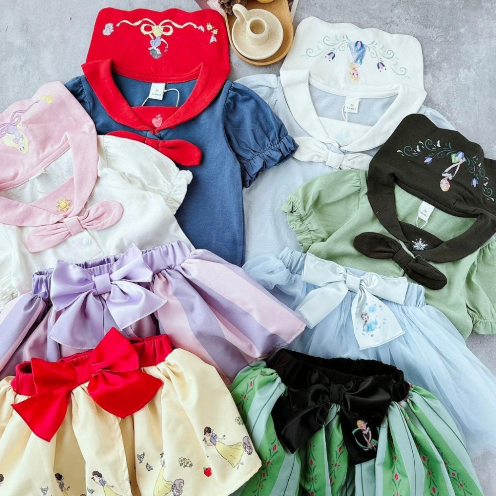 ❣️預購❣️日系日單可愛公主風套裝短袖上衣/褲裙/日系女寶/日系公主風/白雪艾莎/90-130cm-細節圖3