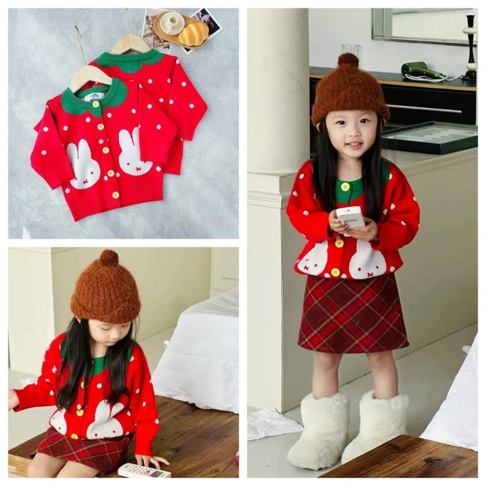 ❣️預購❣️日系日單米菲紅色過節針織外套/日系童裝/日系女童90-130cm-細節圖2