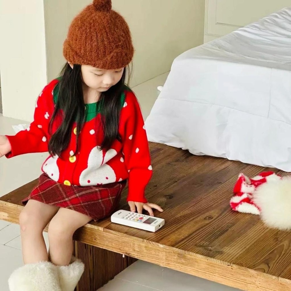 ❣️預購❣️日系日單米菲紅色過節針織外套/日系童裝/日系女童90-130cm-細節圖3