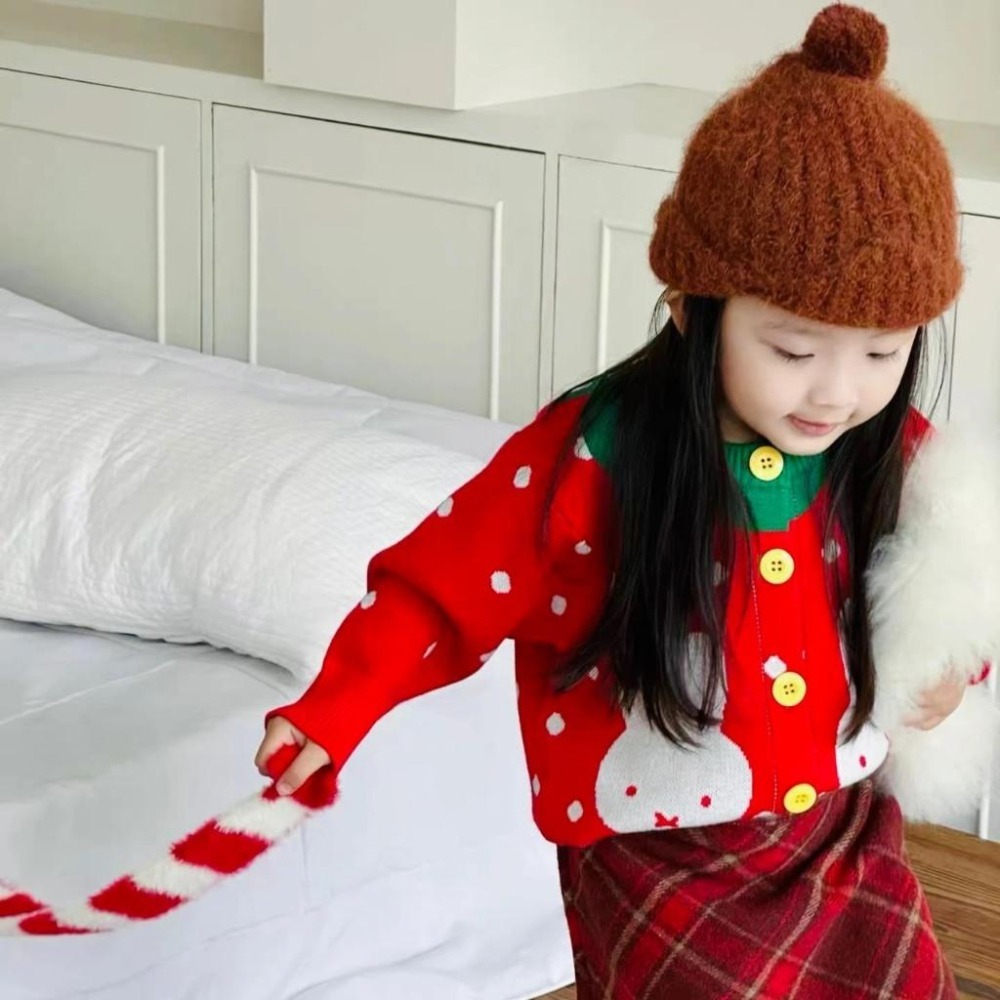 ❣️預購❣️日系日單米菲紅色過節針織外套/日系童裝/日系女童90-130cm-細節圖4