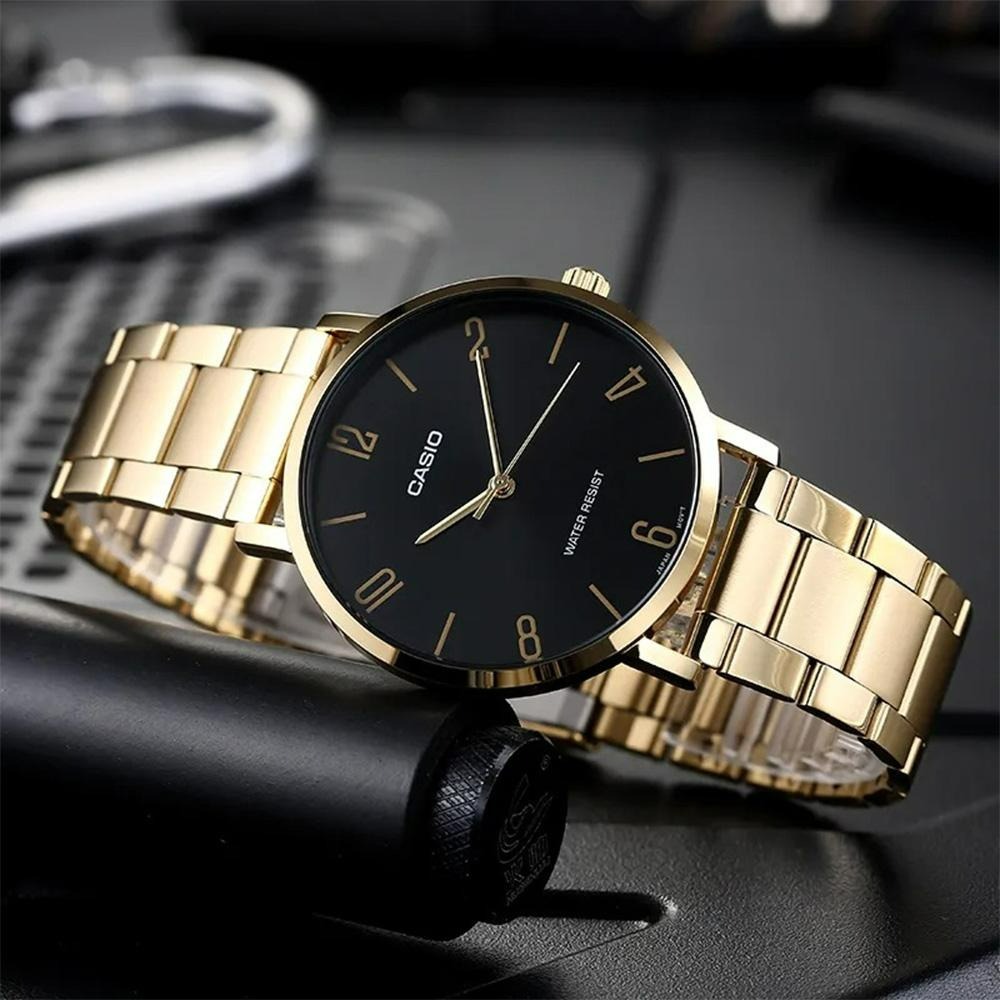 ⏰ACE⏰CASIO 卡西歐 指針錶不鏽鋼錶帶MTP-VT01G-1B2黑色錶面高尚手錶-細節圖3