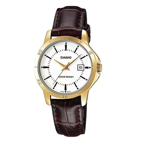 ⏰ACE⏰CASIO 卡西歐 都市魅力風格咖啡色女士皮帶腕錶手錶 (LTP-V004GL-7A)