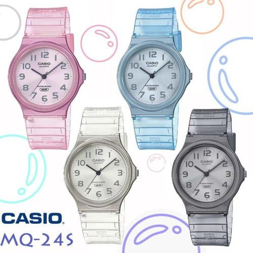 CASIO卡西歐 MQ-24S 簡約百搭超輕薄繽紛半透明中性數字腕錶-透明黑
