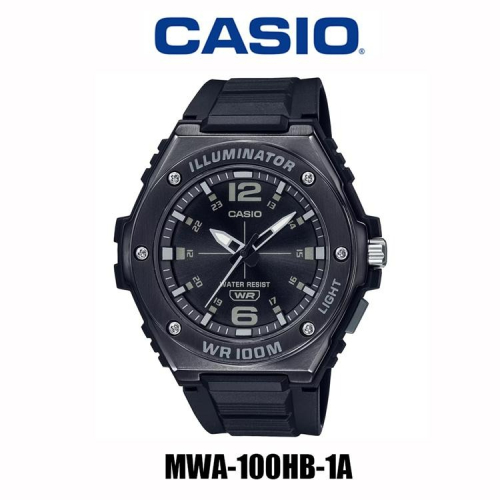 CASIO 卡西歐 金屬錶框100米LED照明防水運動矽膠指針錶 MWA-100HB-1A