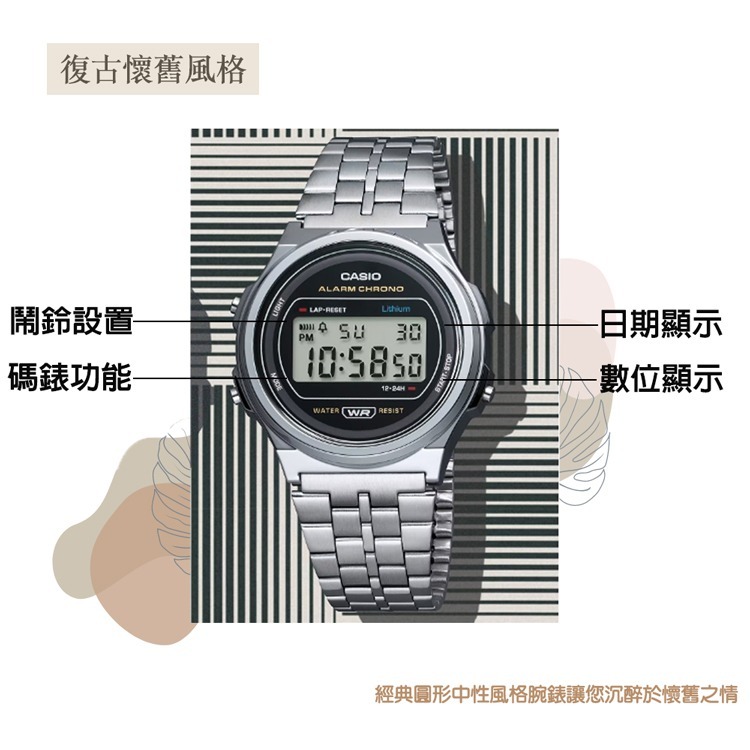 ⏰ACE⏰ 【愛時】CASIO 卡西歐 A171WE-1A 復古懷舊經典圓形金屬電子錶-細節圖3