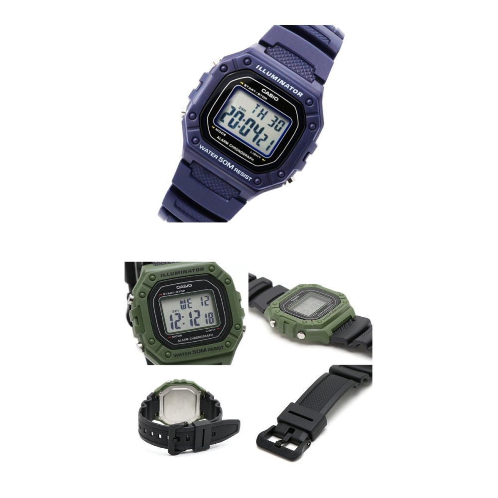 ⏰ACE⏰ 【愛時】CASIO 卡西歐 W-218H-1B 復古方型 計時碼錶 鬧鈴 電子 橡膠手錶 LED照明-細節圖2