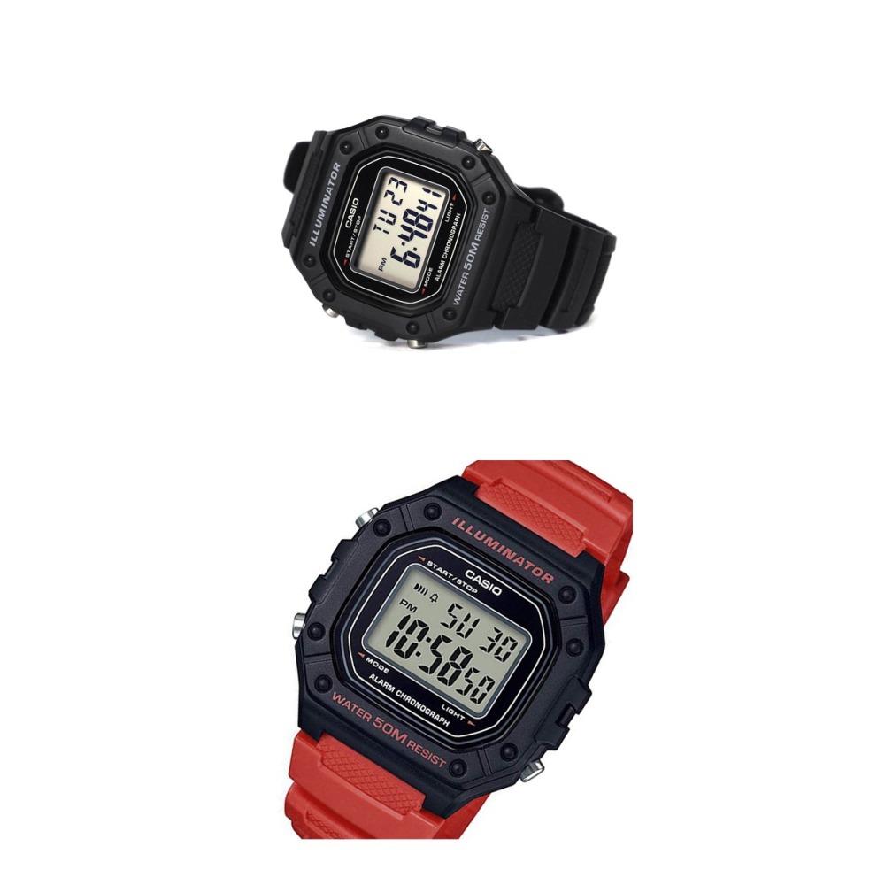 ⏰ACE⏰ 【愛時】CASIO 卡西歐 W-218H-1B 復古方型 計時碼錶 鬧鈴 電子 橡膠手錶 LED照明-細節圖3