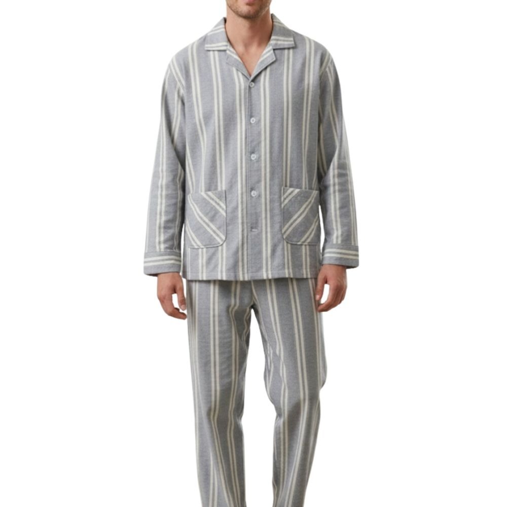 【MONTAGUT夢特嬌】50529 台灣製 簡約條紋前釦式夾棉男款褲裝睡衣 褲裝居家服/套裝居家服-細節圖7