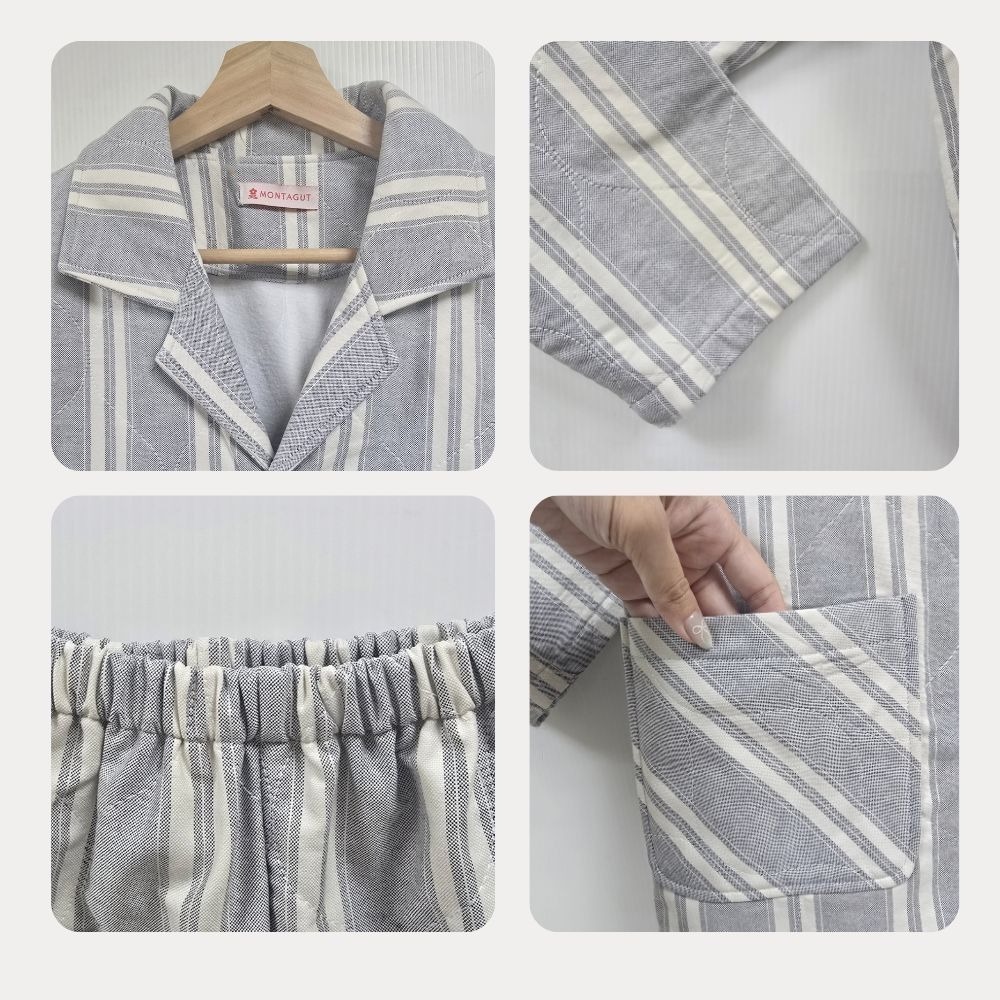 【MONTAGUT夢特嬌】50529 台灣製 簡約條紋前釦式夾棉男款褲裝睡衣 褲裝居家服/套裝居家服-細節圖3