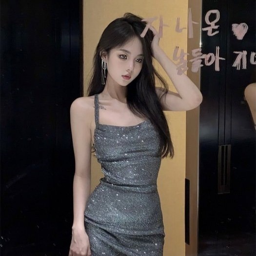 韓系 超辣 性感華麗 深灰色 金蔥綁帶露背包臀洋裝 露背洋裝 性感小禮服 華麗晚宴服 夜店 跑趴 緊身洋裝-細節圖6